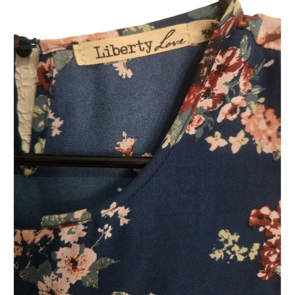 Liberty Love babydoll Floral Sleeveless Top Womens Medium Blue & Pink Rayon Blen - Picture 2 of 8